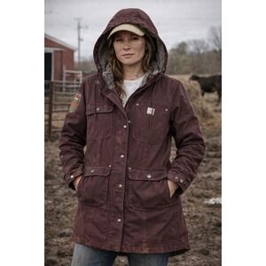 Carhartt Hooded Utility Parka Jacket Sherpa Lined Womens Large (Tag Youth 12-14)